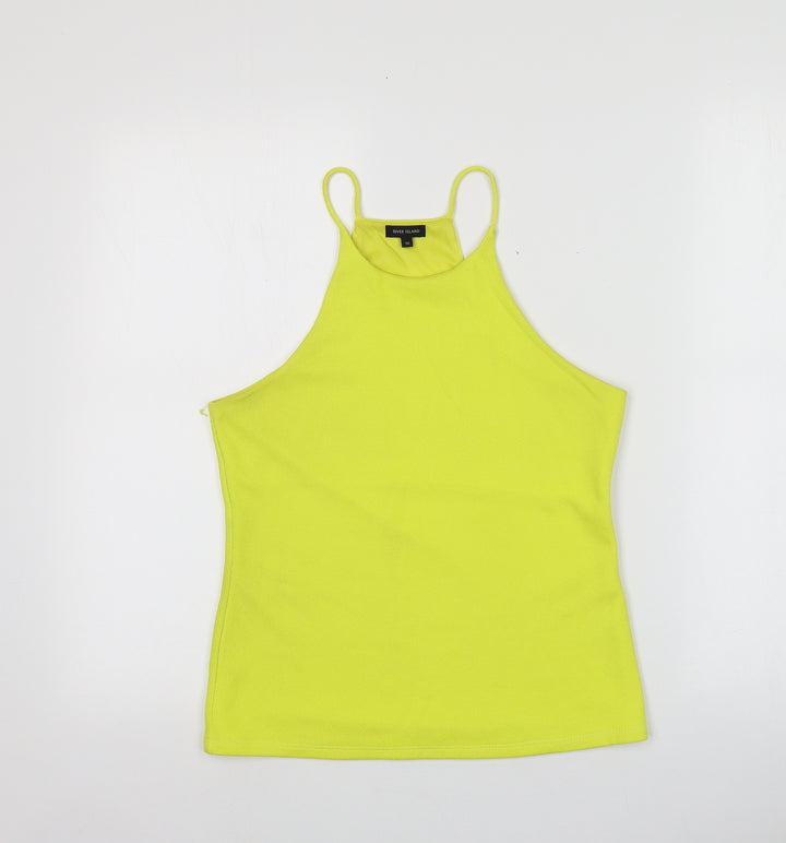 River Island Womens Yellow  Polyester Basic Button-Up Size 10 Halter