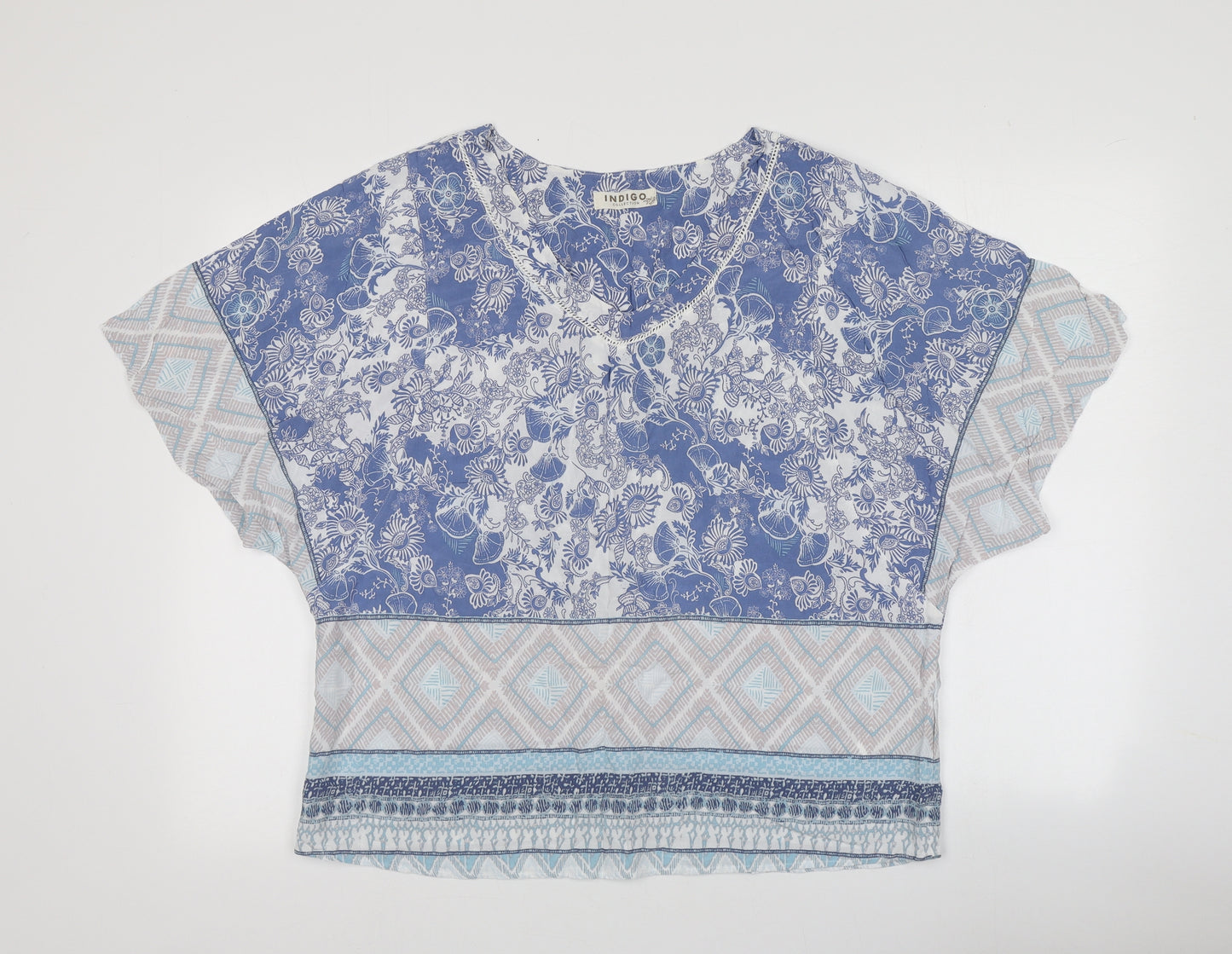 Indigo Womens Multicoloured Paisley Viscose Basic Blouse Size 14 Round Neck