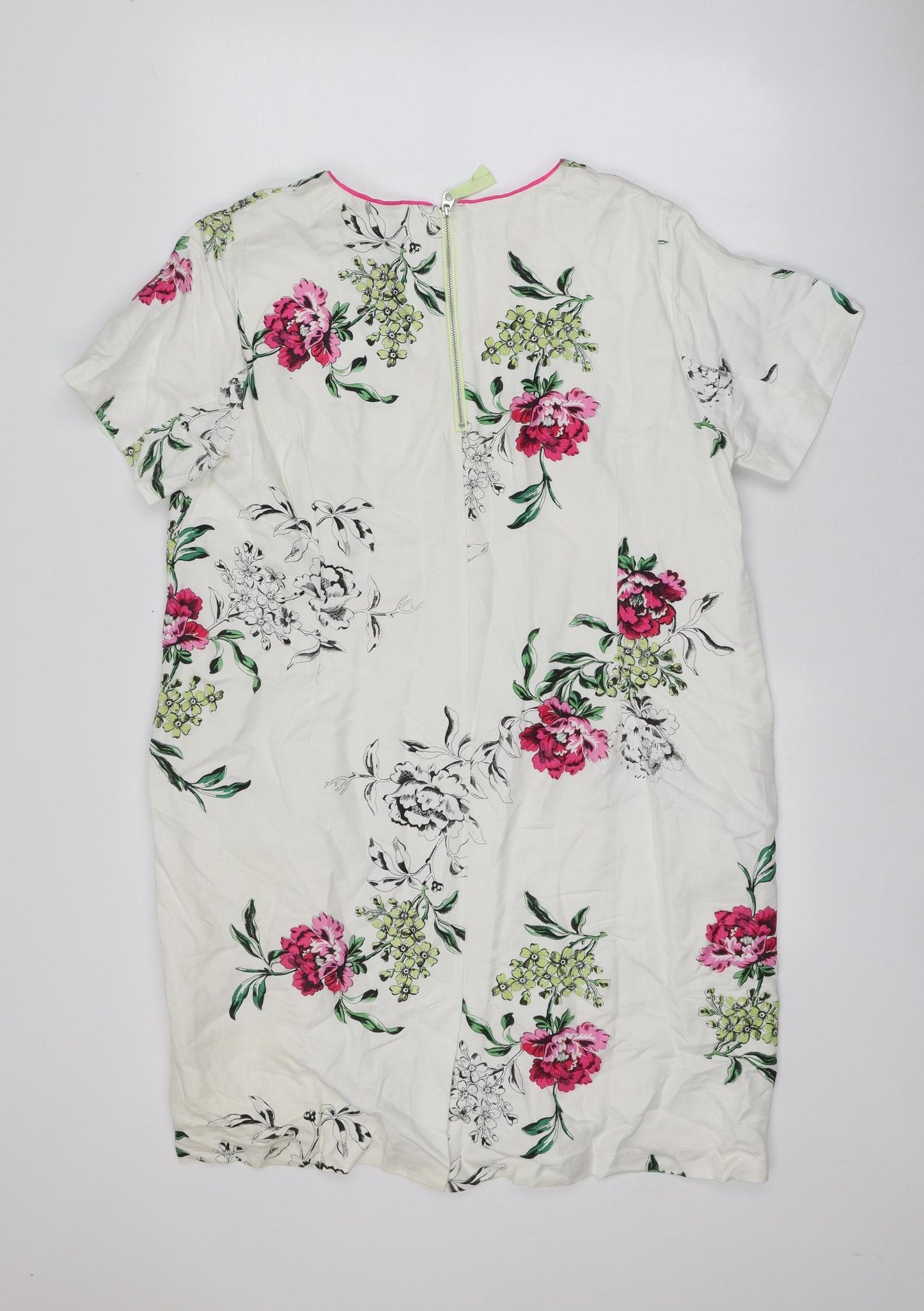 Joules Womens White Floral Flax Shirt Dress  Size 16  V-Neck