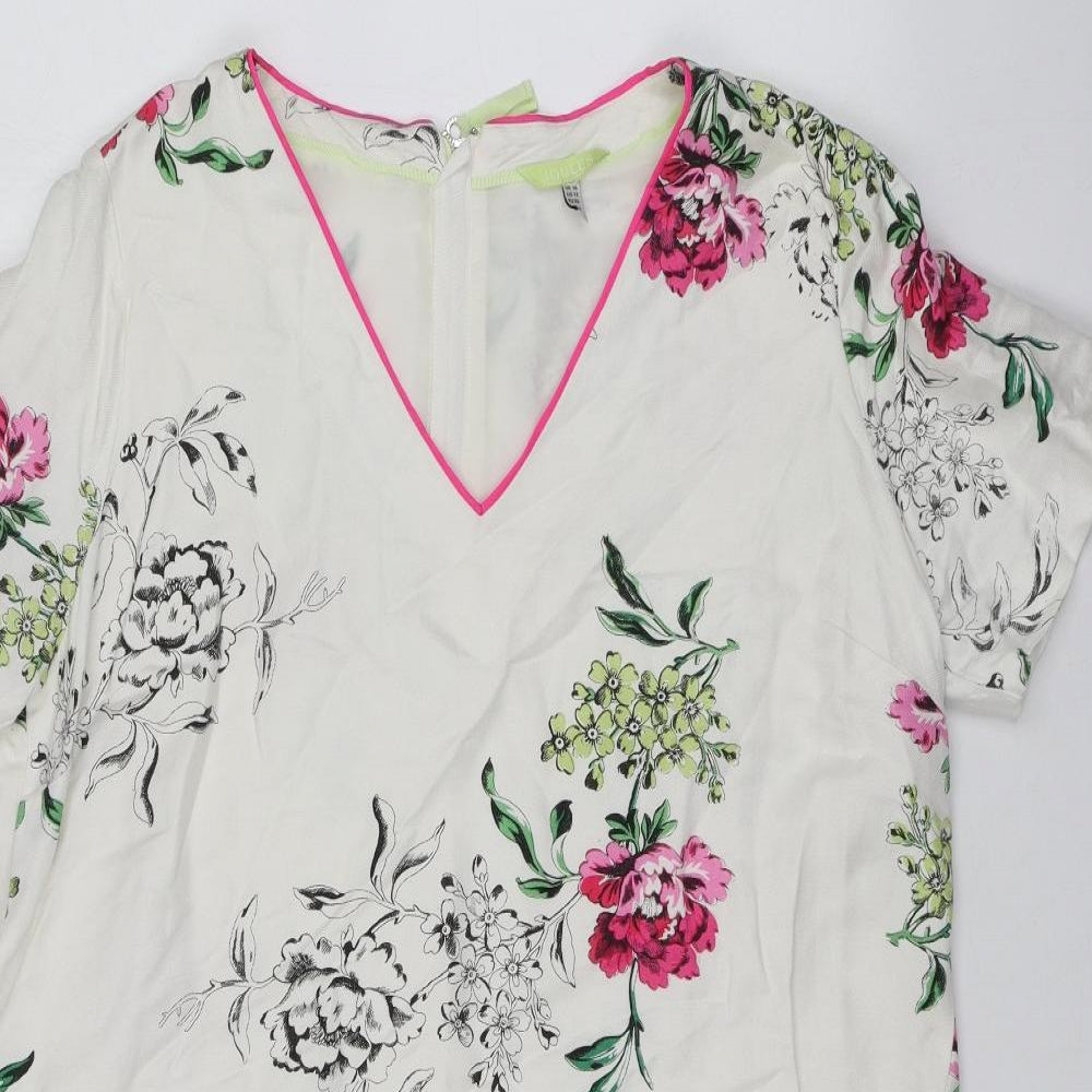 Joules Womens White Floral Flax Shirt Dress  Size 16  V-Neck