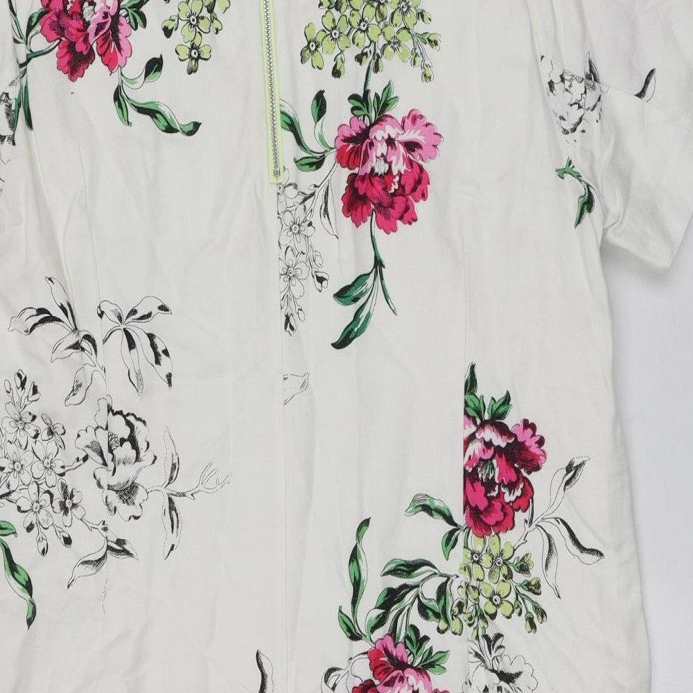 Joules Womens White Floral Flax Shirt Dress  Size 16  V-Neck
