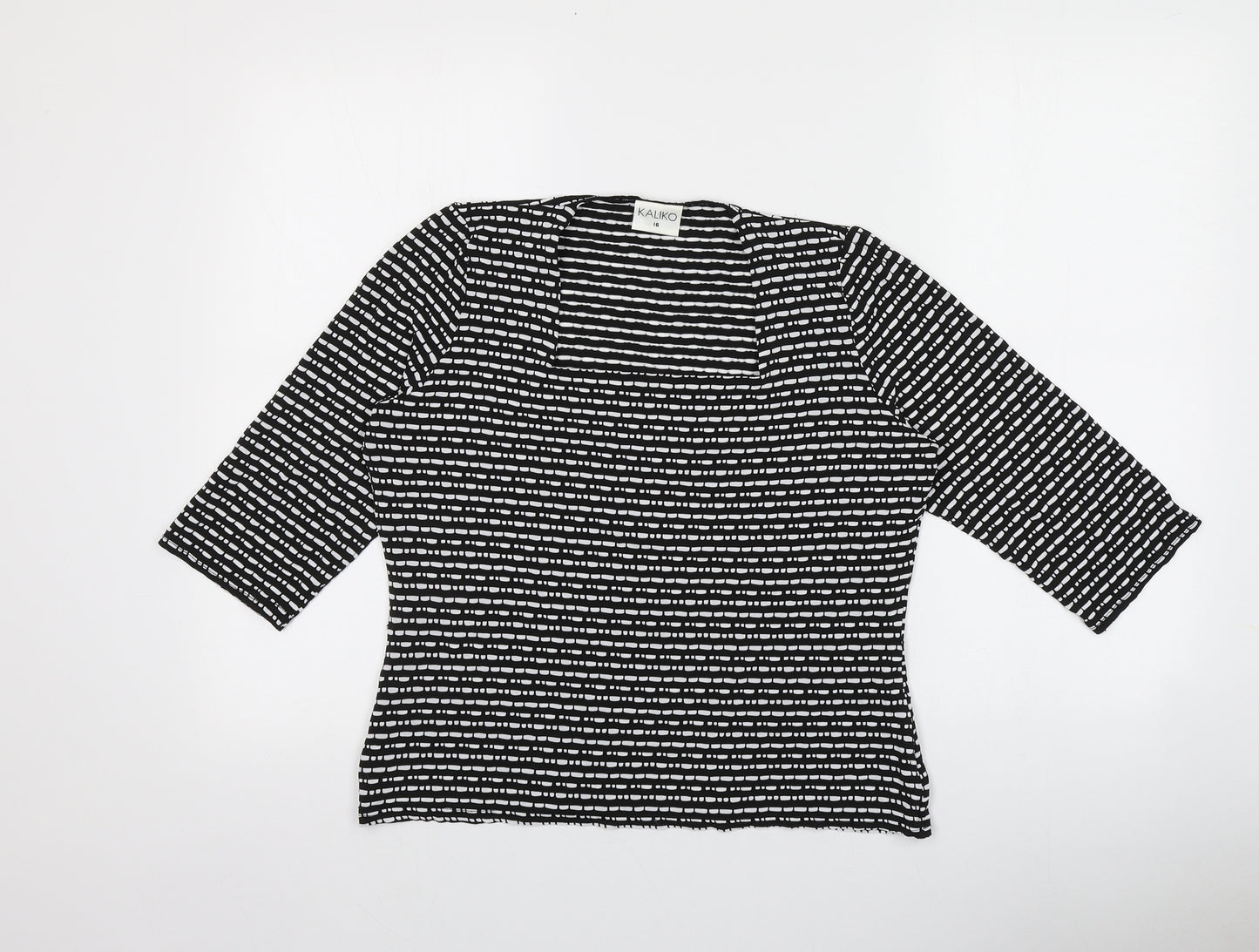 Kaliko Womens Black Geometric Viscose Basic T-Shirt Size 16 Square Neck