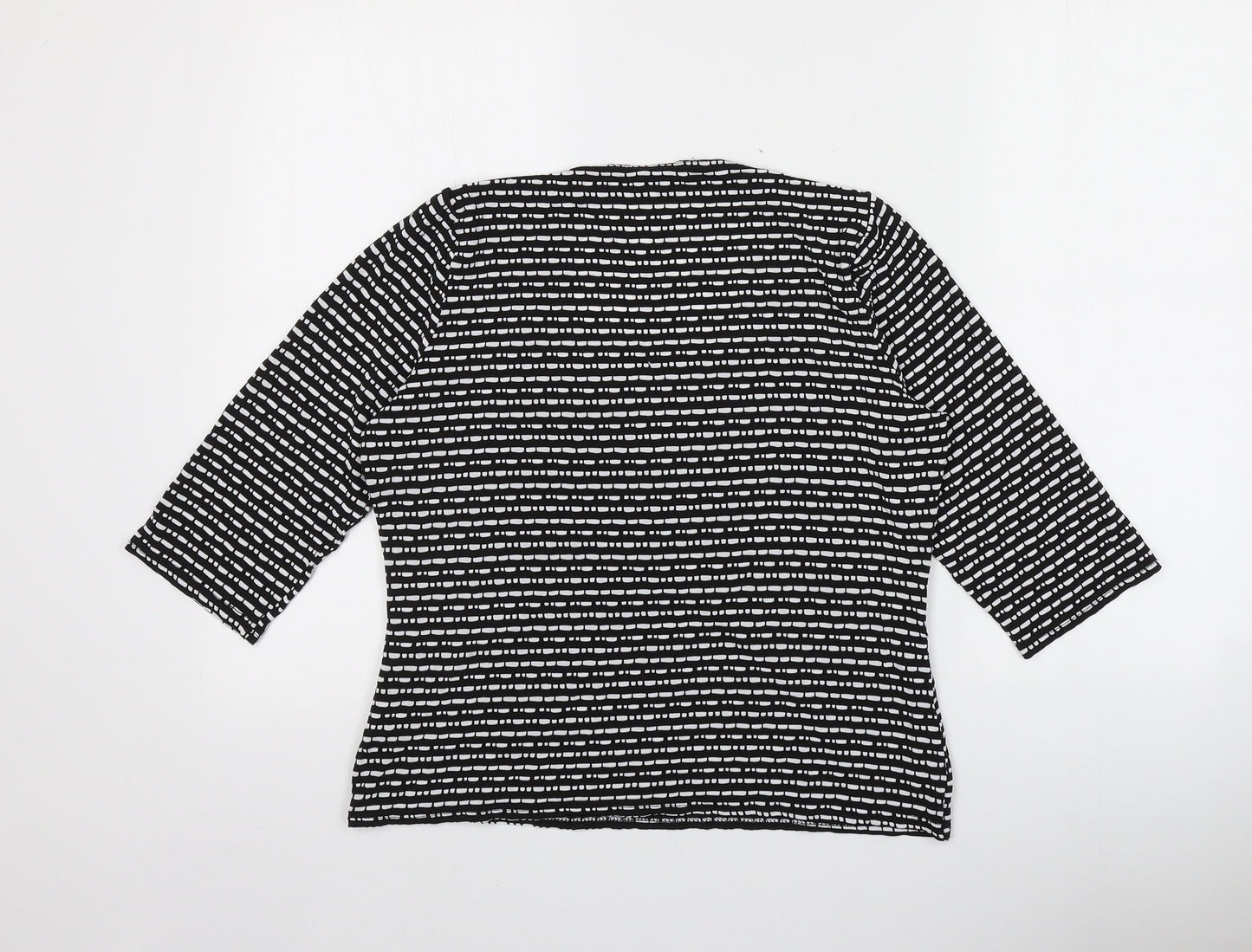 Kaliko Womens Black Geometric Viscose Basic T-Shirt Size 16 Square Neck