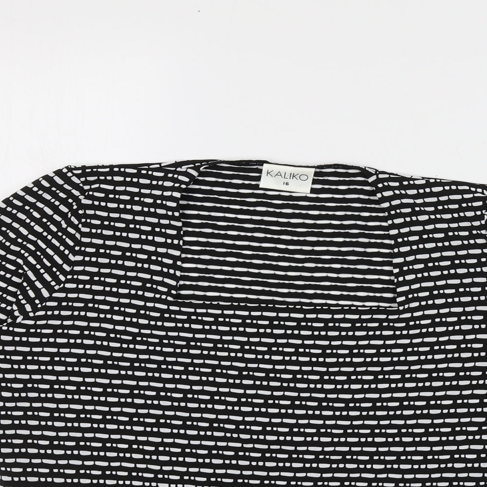 Kaliko Womens Black Geometric Viscose Basic T-Shirt Size 16 Square Neck