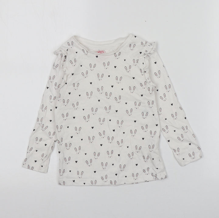 F&F Girls White  100% Cotton Basic T-Shirt  Round Neck