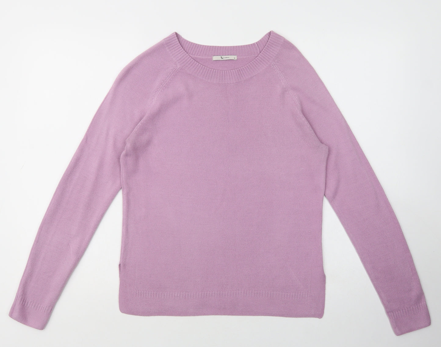 TU Womens Purple Round Neck  Acrylic Pullover Jumper Size 10