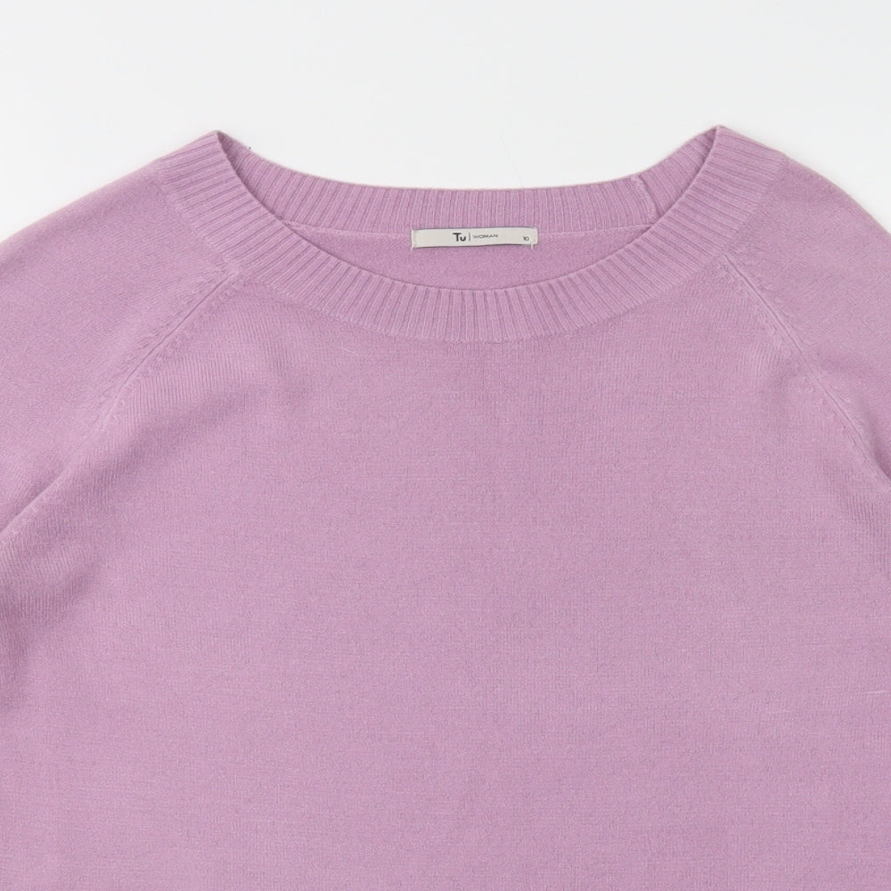 TU Womens Purple Round Neck  Acrylic Pullover Jumper Size 10