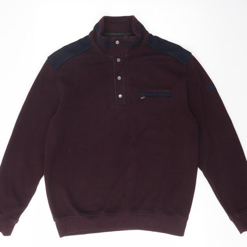 Bugatti Mens Purple High Neck  Cotton Pullover Jumper Size M   - Zip Logo Popper