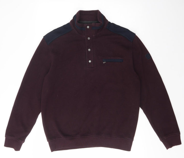 Bugatti Mens Purple High Neck Cotton Pullover Jumper Size M - Zip Logo Popper