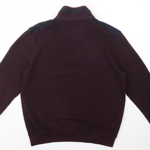 Bugatti Mens Purple High Neck  Cotton Pullover Jumper Size M   - Zip Logo Popper