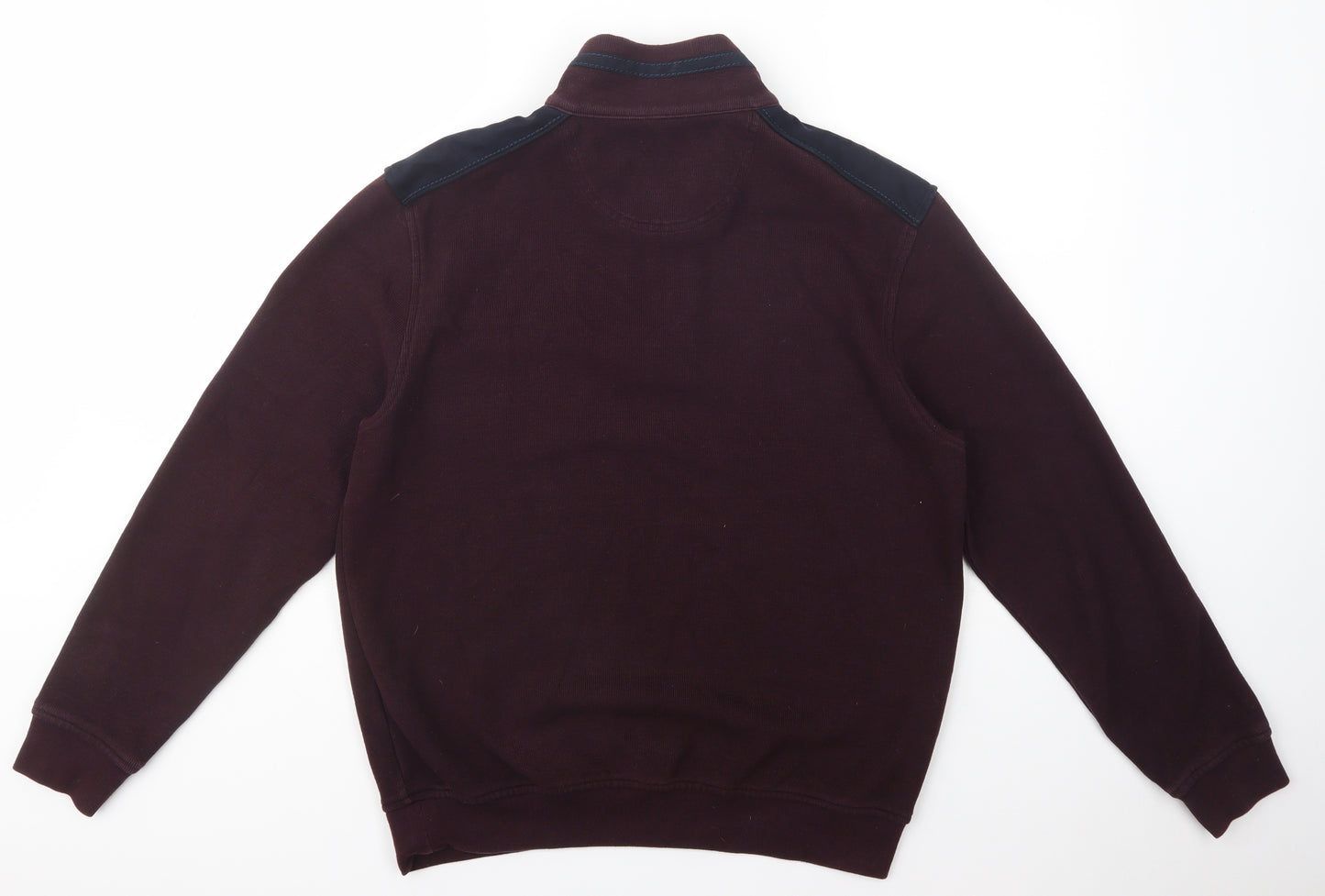 Bugatti Mens Purple High Neck  Cotton Pullover Jumper Size M   - Zip Logo Popper