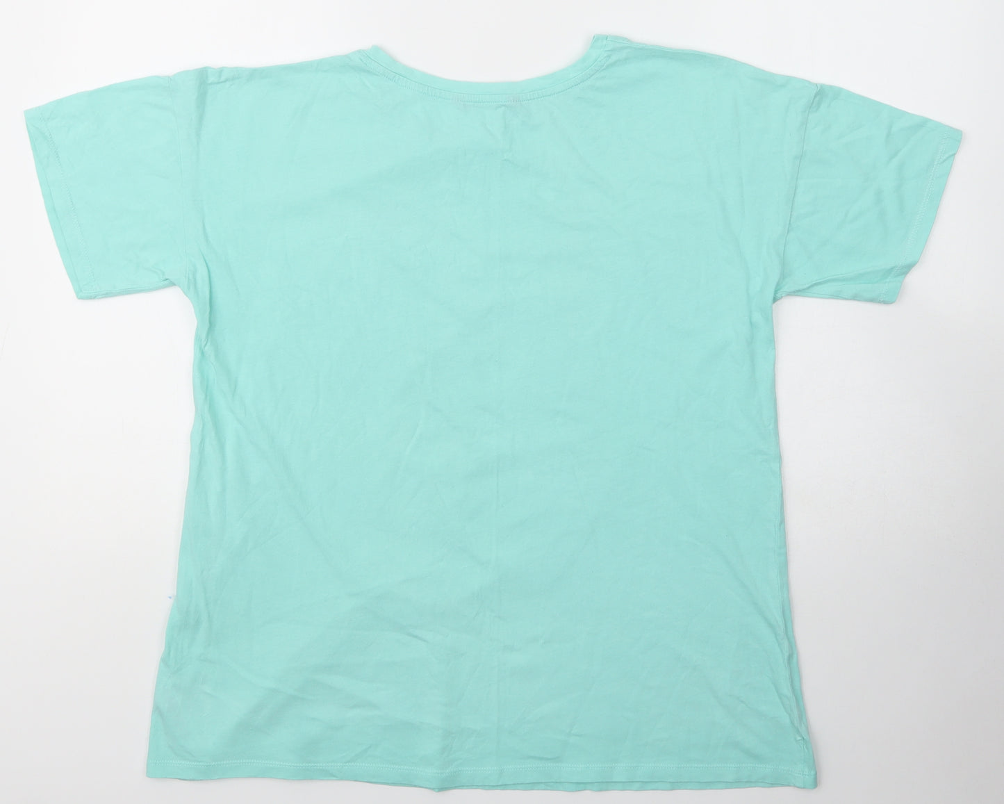 Dunnes Stores Womens Green  Cotton Basic T-Shirt Size M Crew Neck - Flowers