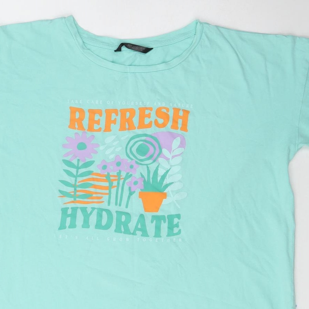 Dunnes Stores Womens Green  Cotton Basic T-Shirt Size M Crew Neck - Flowers