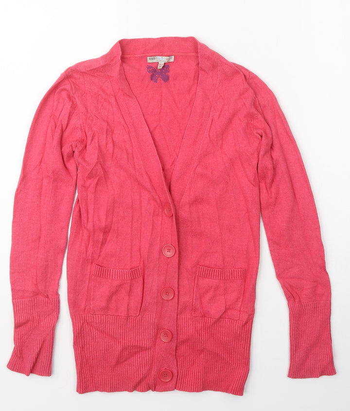Indigo Girls Pink V-Neck  Cotton Cardigan Jumper Size 9-10 Years  Button