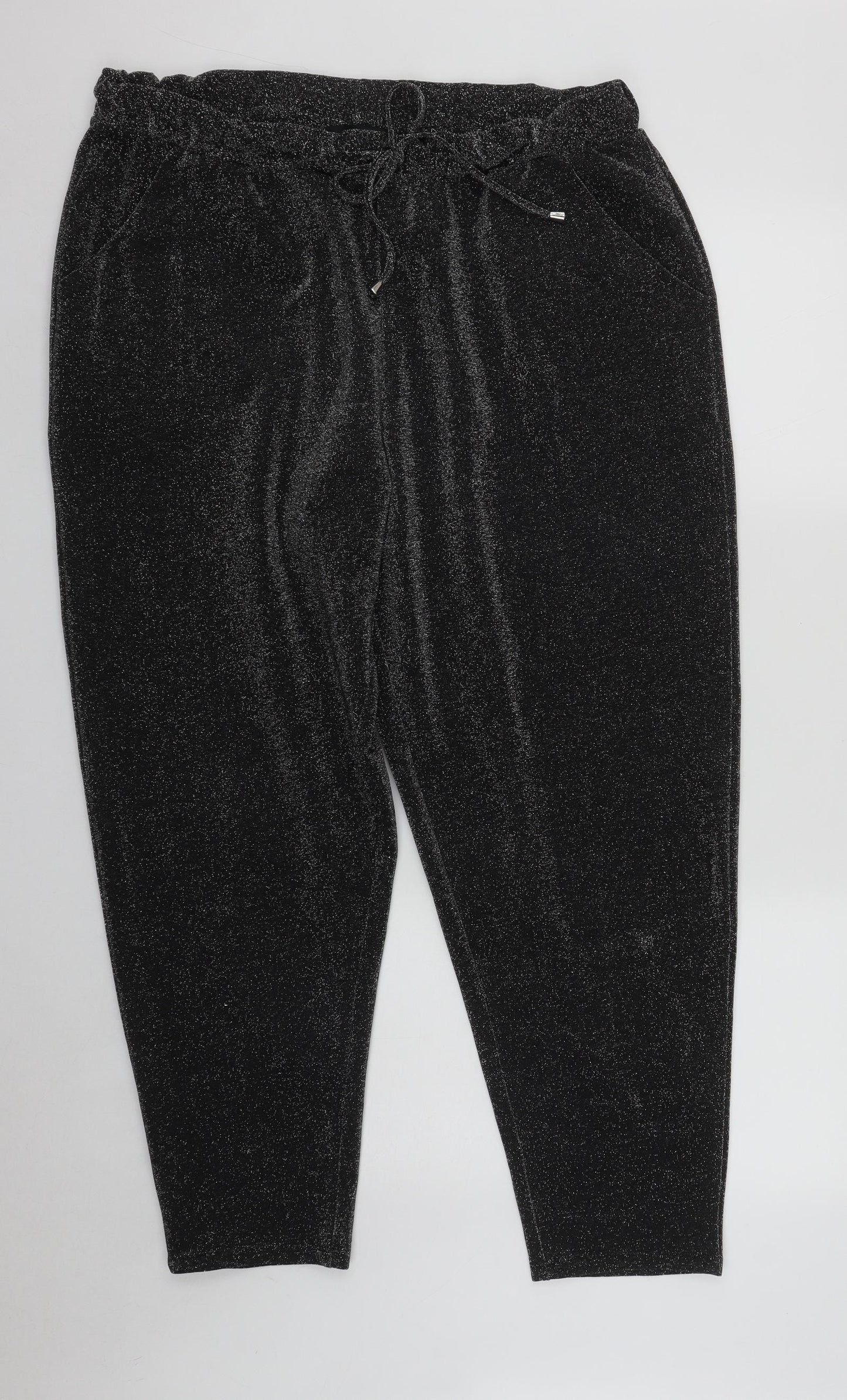 NEXT Womens Black  Nylon Jogger Trousers Size 20 L27 in Regular Drawstring