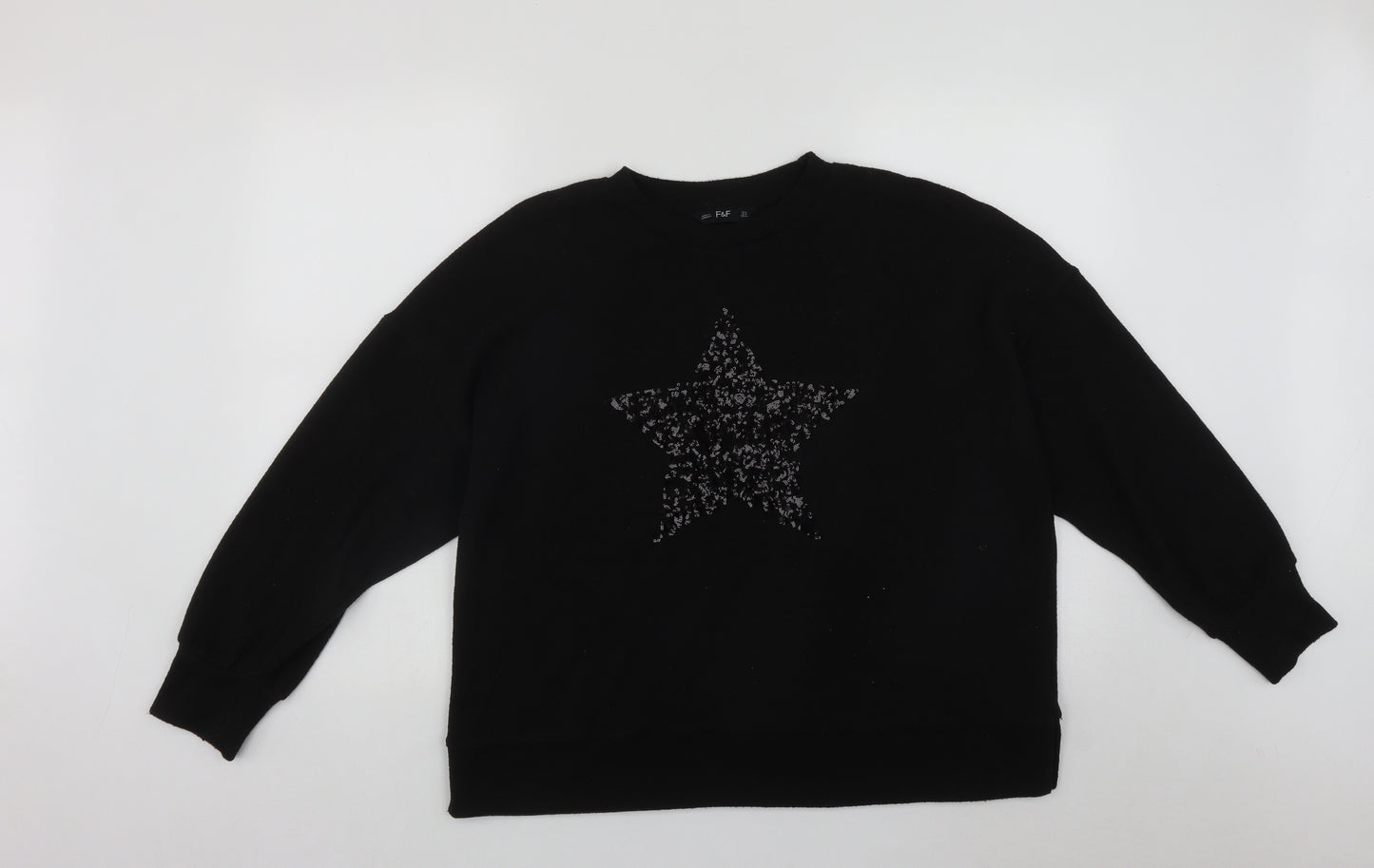 F&F Womens Black Round Neck  Polyester Pullover Jumper Size 16   - Star