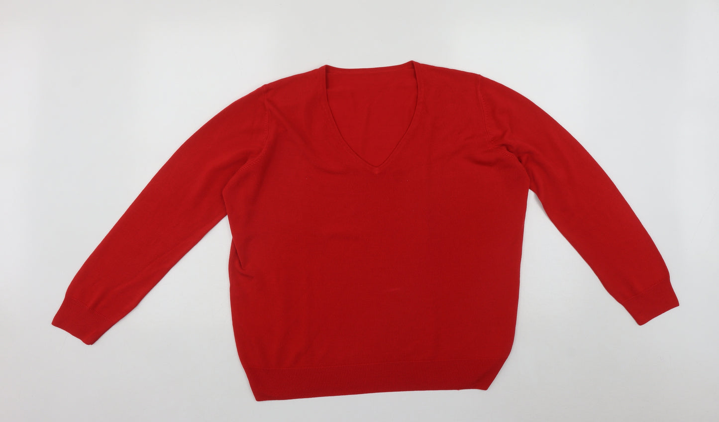 Marks and Spencer Womens Red V-Neck  Acrylic Pullover Jumper Size 16