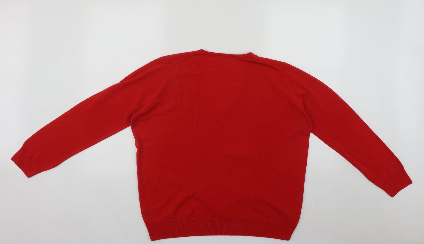 Marks and Spencer Womens Red V-Neck  Acrylic Pullover Jumper Size 16