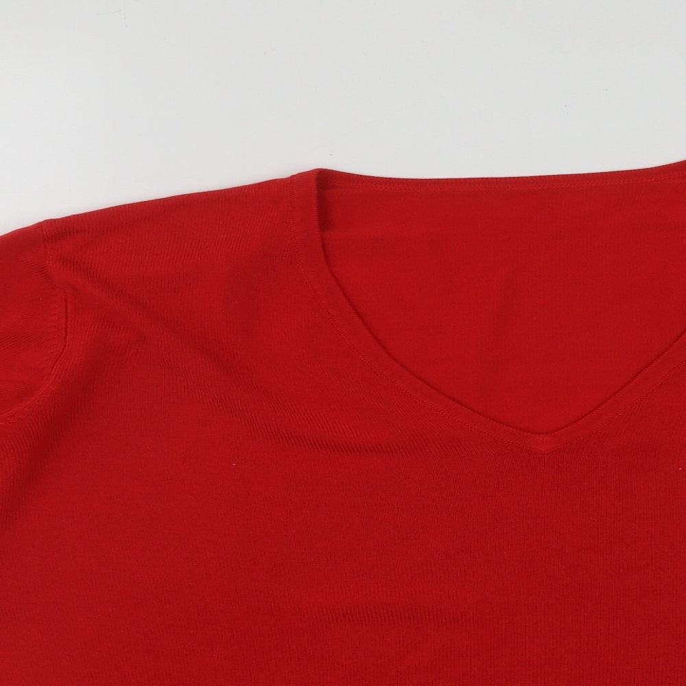 Marks and Spencer Womens Red V-Neck  Acrylic Pullover Jumper Size 16