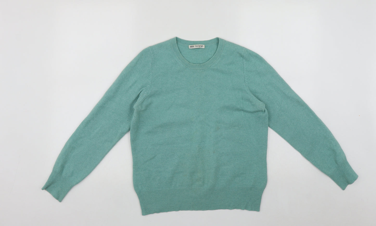 Marks and Spencer Womens Green Round Neck  Cashmere Pullover Jumper Size 14