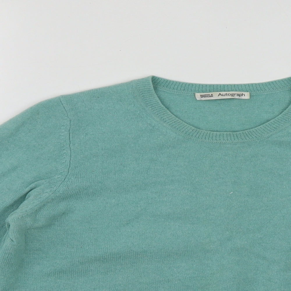 Marks and Spencer Womens Green Round Neck  Cashmere Pullover Jumper Size 14