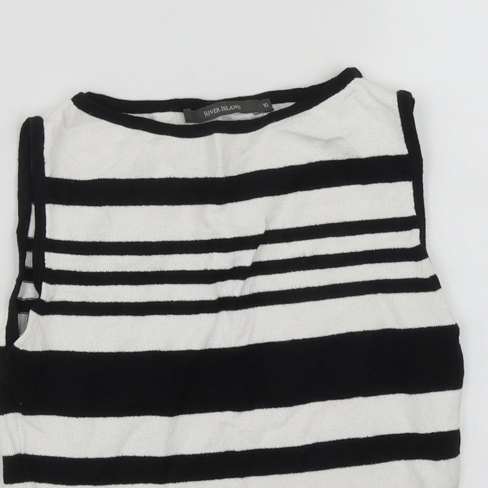River Island Womens Multicoloured Striped Viscose Basic Tank Size 10 Scoop Neck