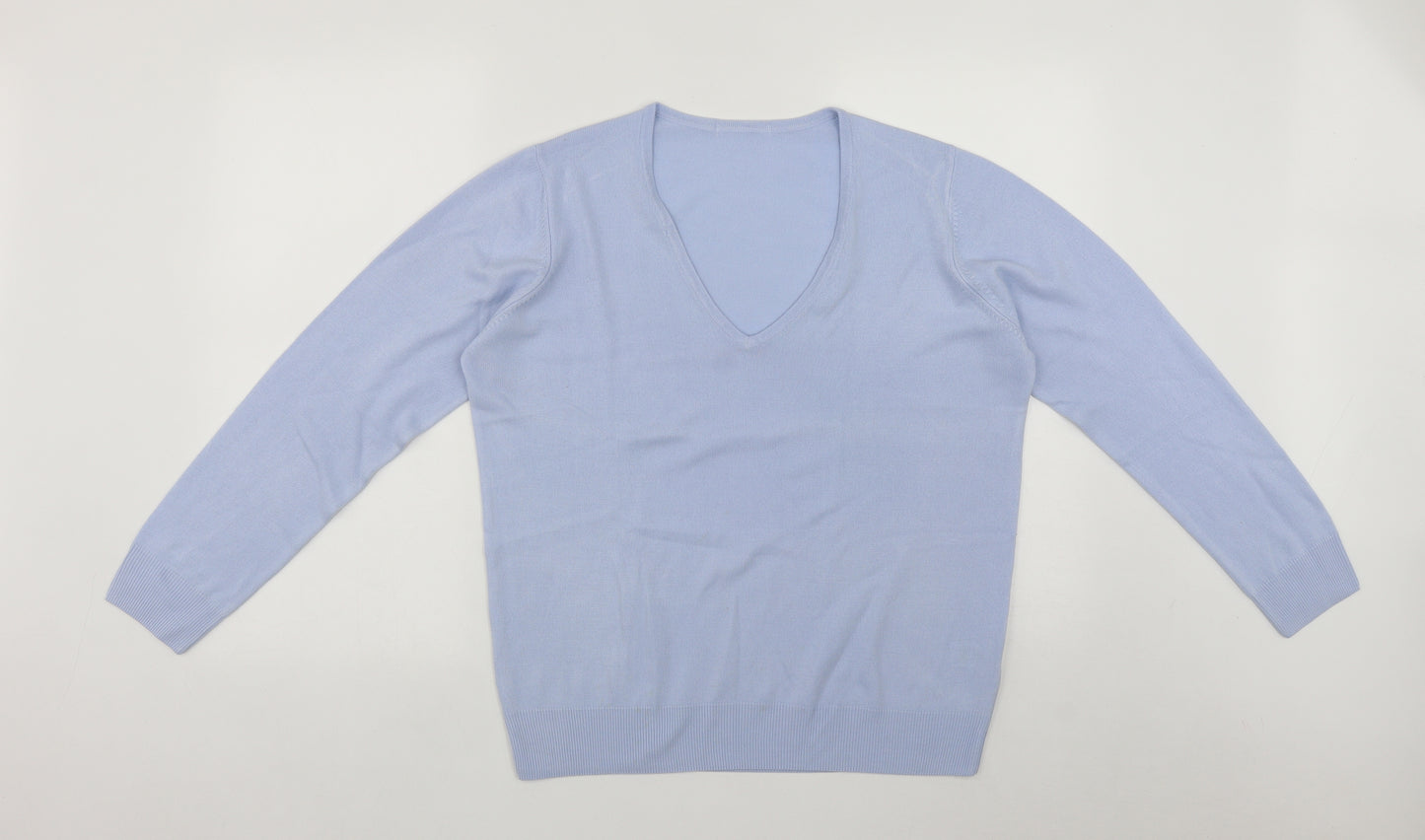Marks and Spencer Womens Blue V-Neck  Acrylic Pullover Jumper Size 16