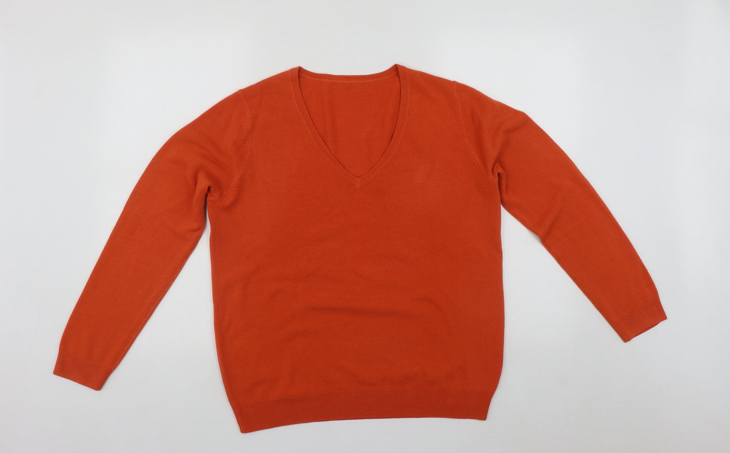 Marks and Spencer Womens Orange V-Neck  Acrylic Pullover Jumper Size 16