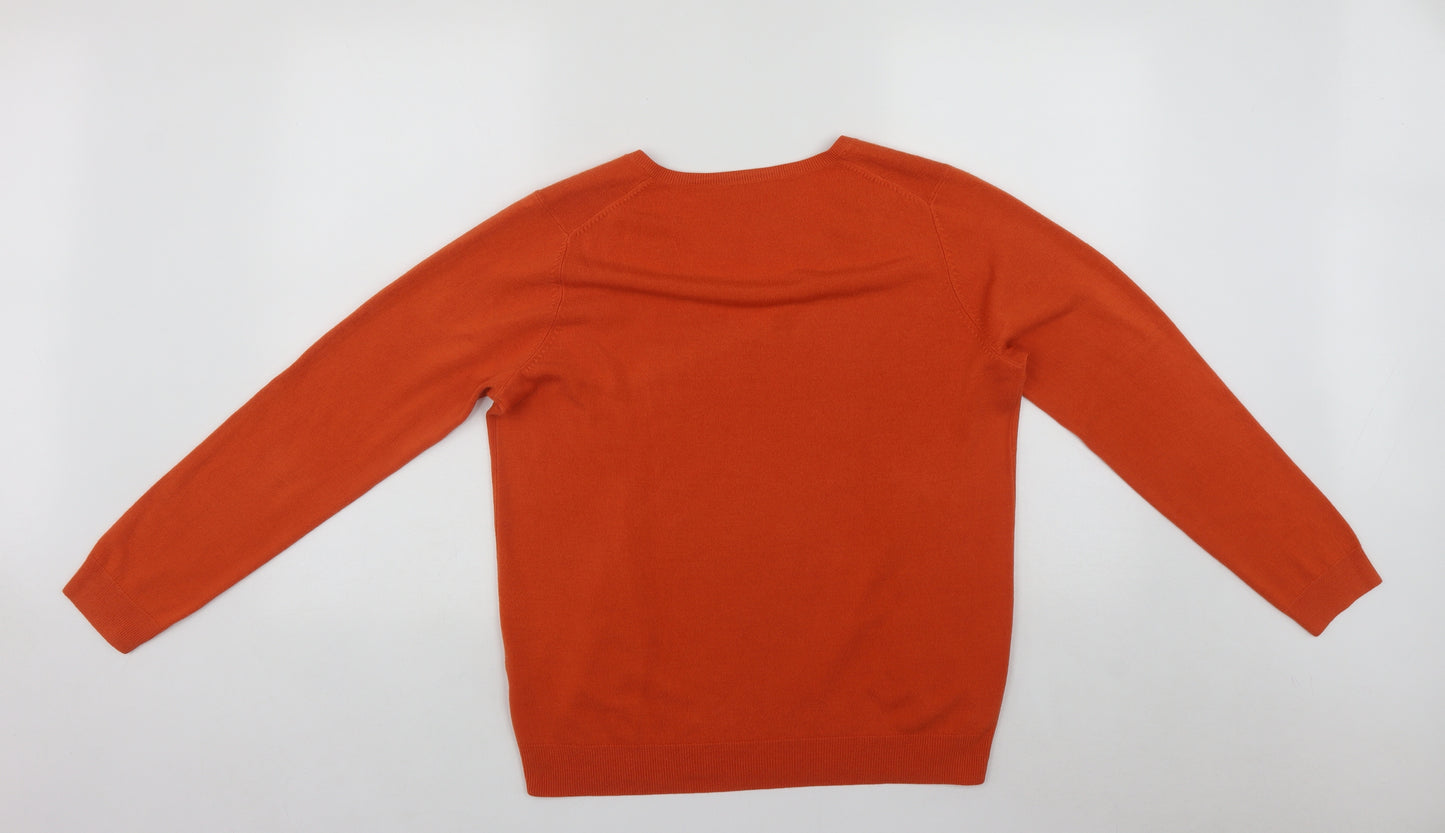 Marks and Spencer Womens Orange V-Neck  Acrylic Pullover Jumper Size 16