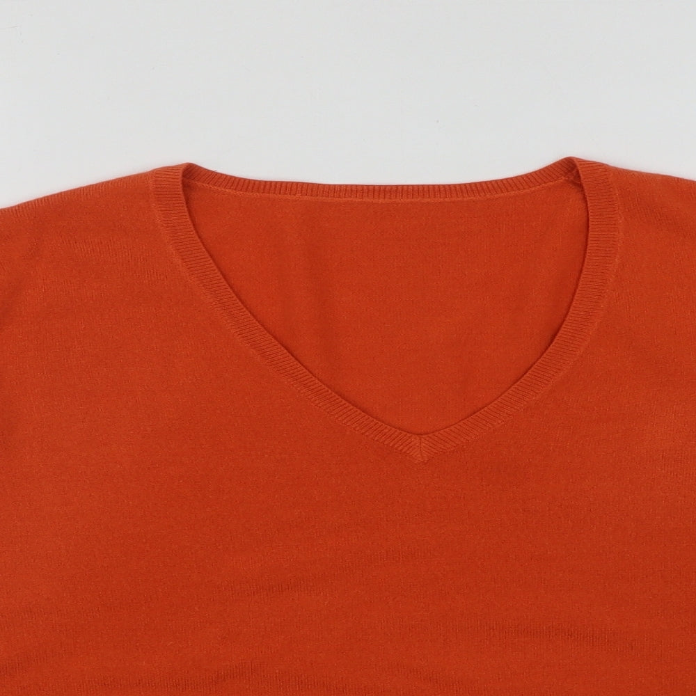 Marks and Spencer Womens Orange V-Neck  Acrylic Pullover Jumper Size 16