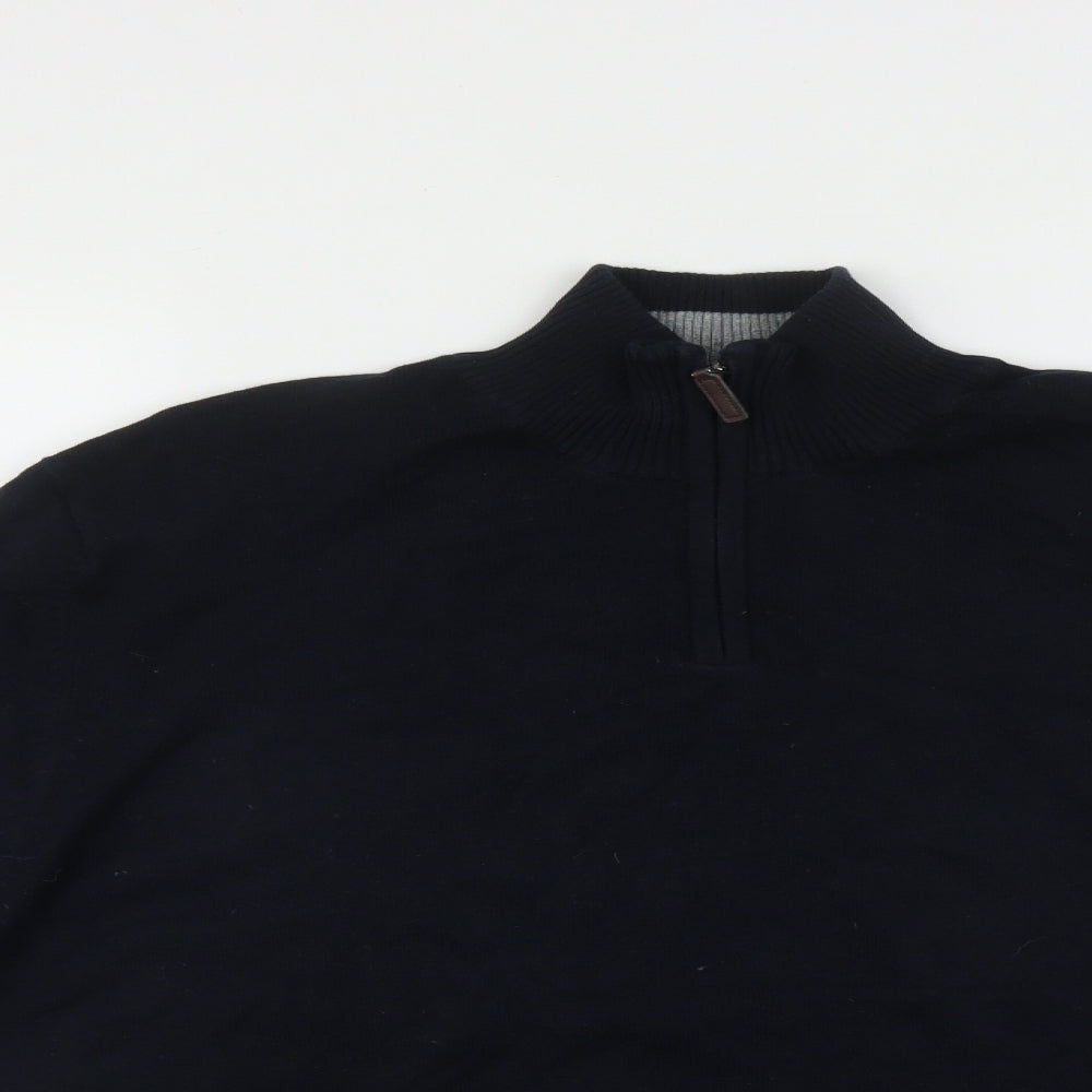 Marks and Spencer Mens Blue High Neck  Cotton Pullover Jumper Size XL
