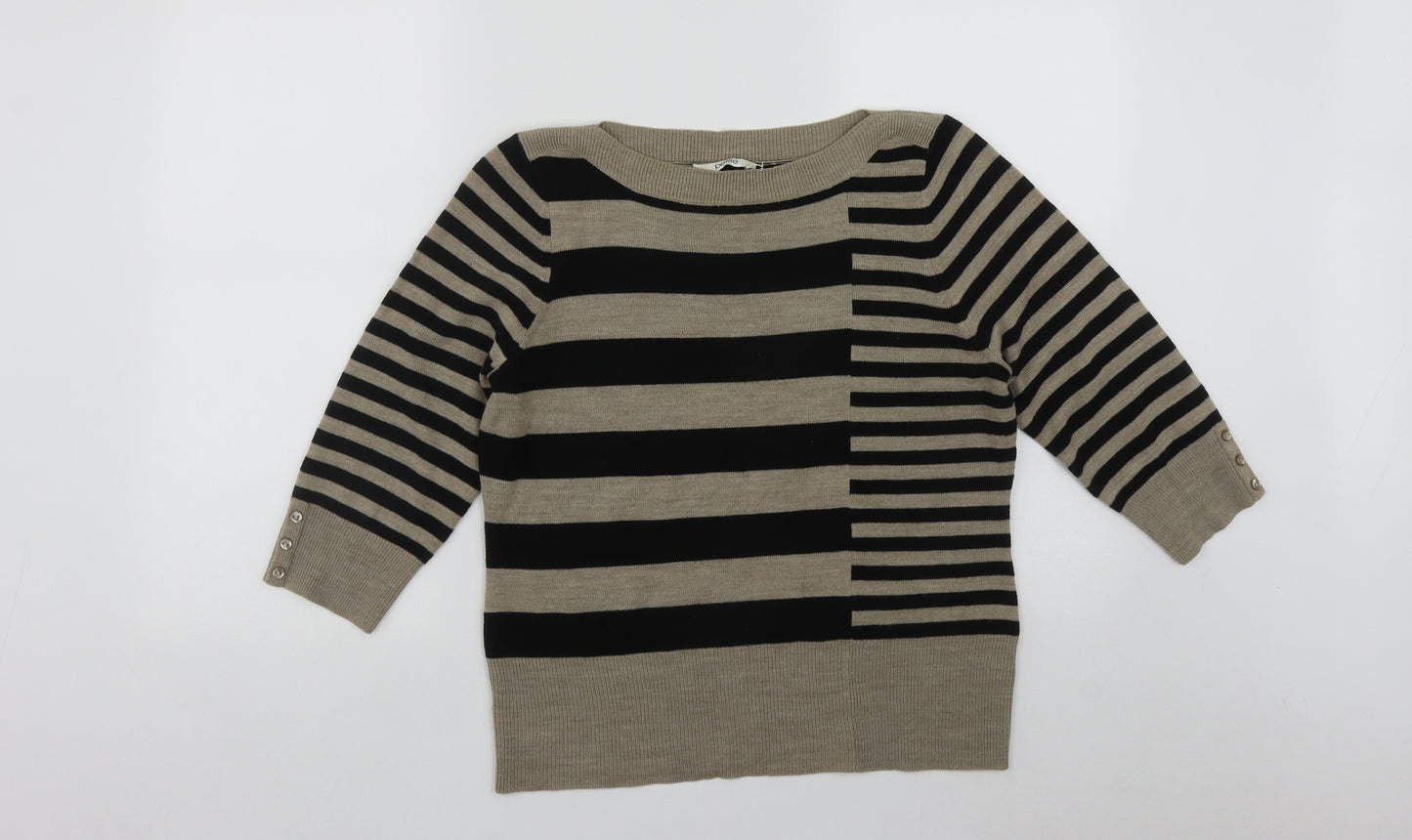 BHS Womens Brown Scoop Neck Striped Acrylic Pullover Jumper Size 16
