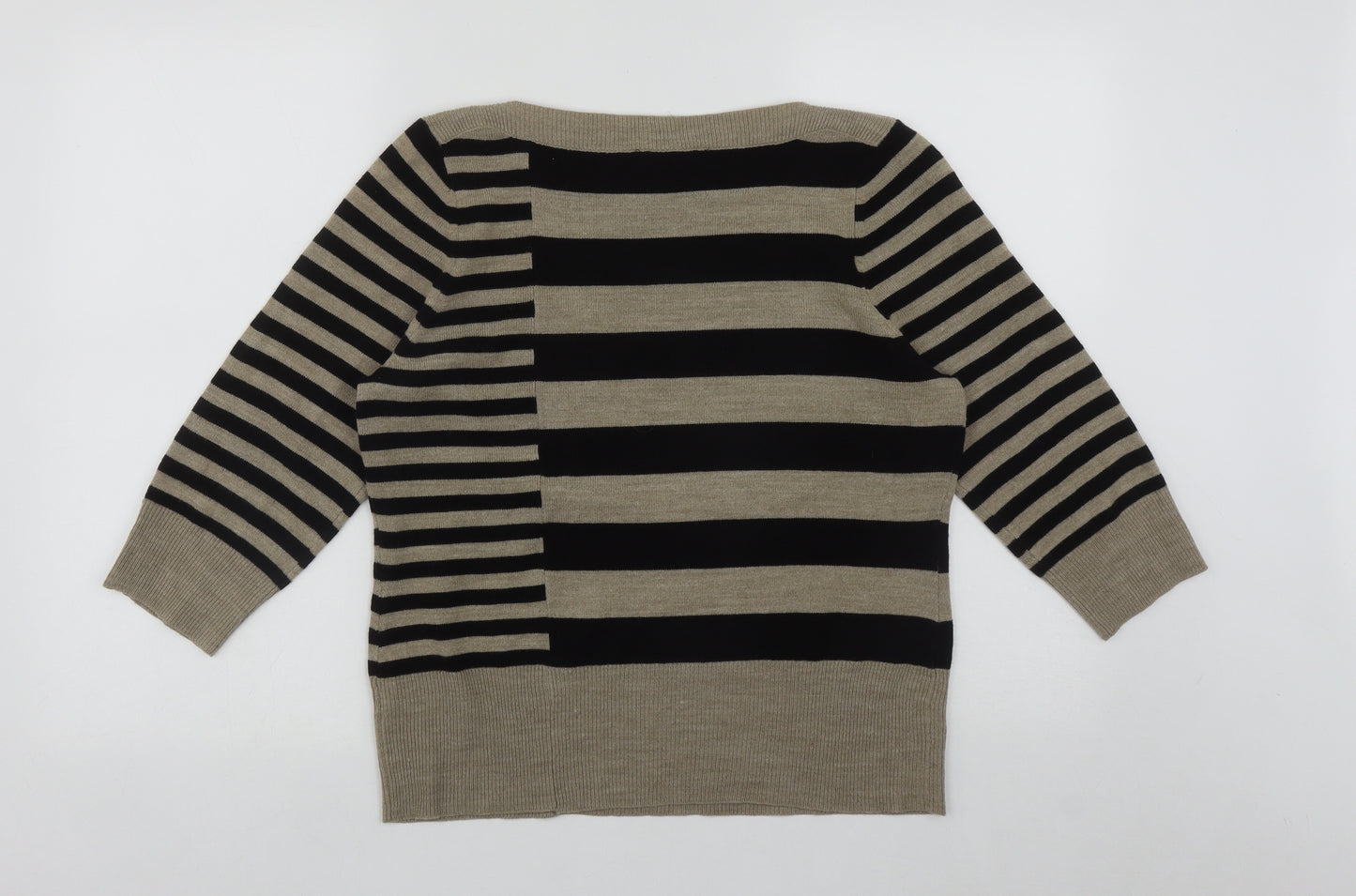 BHS Womens Brown Scoop Neck Striped Acrylic Pullover Jumper Size 16