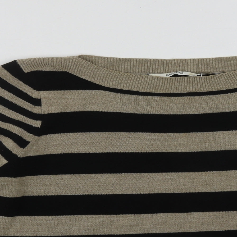 BHS Womens Brown Scoop Neck Striped Acrylic Pullover Jumper Size 16