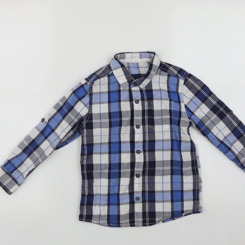 Dunnes Boys Blue Plaid Cotton Basic Button-Up Size 5 Years Collared Button