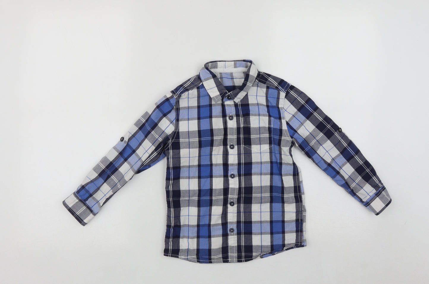 Dunnes Boys Blue Plaid Cotton Basic Button-Up Size 5 Years Collared Button