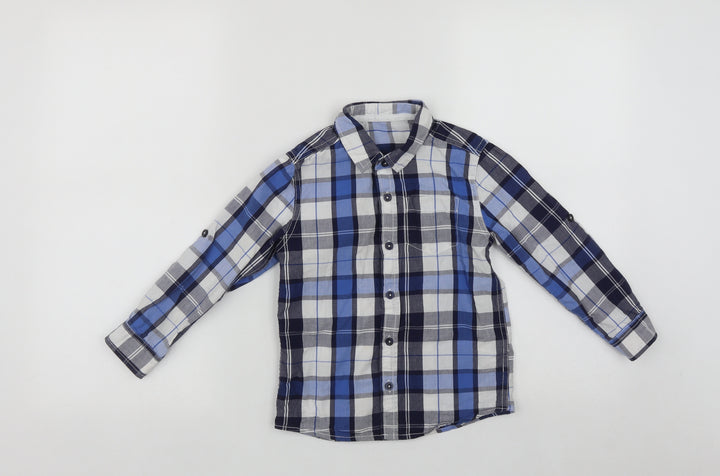 Dunnes Boys Blue Plaid Cotton Basic Button-Up Size 5 Years Collared Button