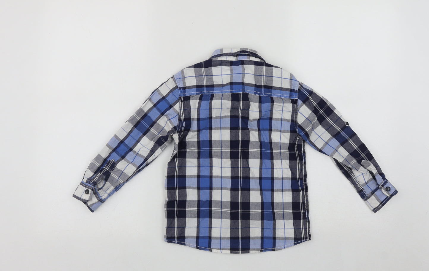 Dunnes Boys Blue Plaid Cotton Basic Button-Up Size 5 Years Collared Button