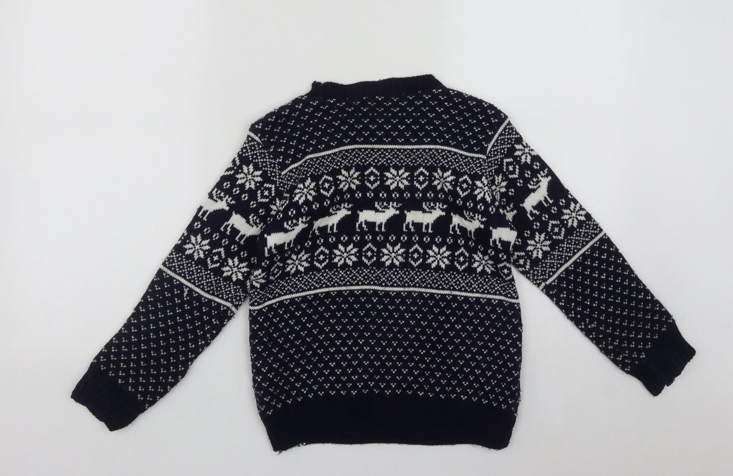 Rock & Revival Boys Blue Round Neck  Acrylic Pullover Jumper Size 7-8 Years   - Christmas Reindeer