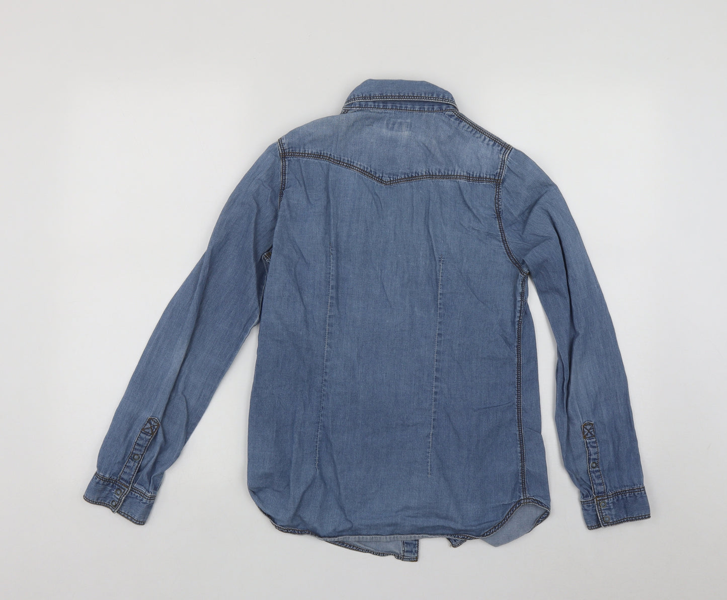 H&M Womens Blue  Cotton Basic Button-Up Size 6 Collared