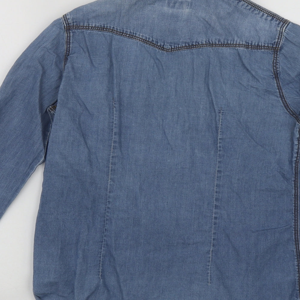 H&M Womens Blue  Cotton Basic Button-Up Size 6 Collared