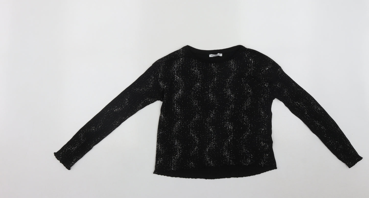 Primark Girls Black  Polyester Basic Casual Size 10-11 Years Scoop Neck