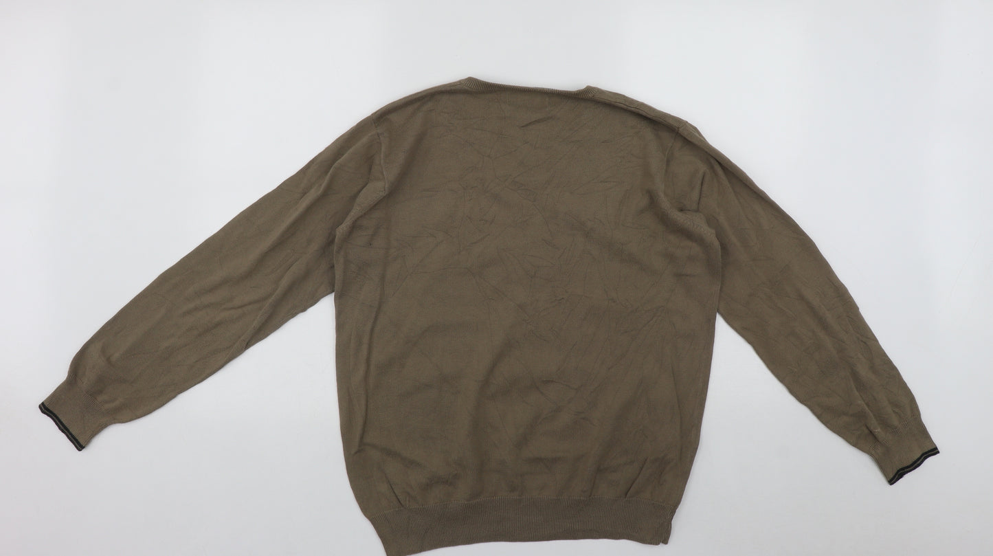 Fred Perry Mens Brown V-Neck  Cotton Pullover Jumper Size L