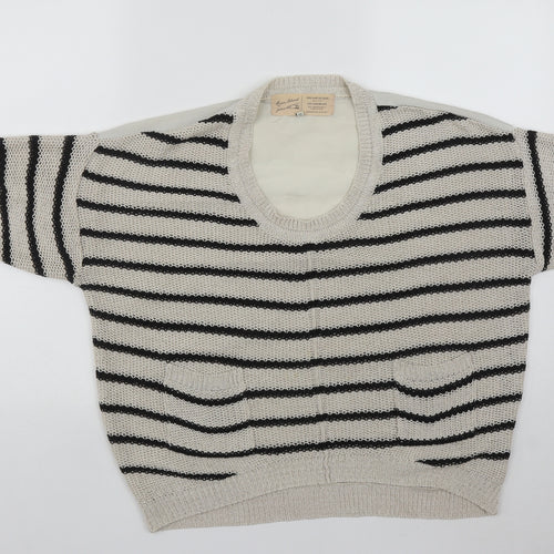 River Island Womens Beige Scoop Neck Striped Acrylic Pullover Jumper Size 10