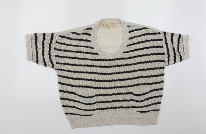 River Island Womens Beige Scoop Neck Striped Acrylic Pullover Jumper Size 10
