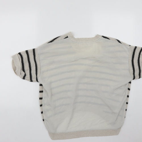 River Island Womens Beige Scoop Neck Striped Acrylic Pullover Jumper Size 10