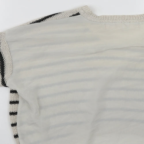 River Island Womens Beige Scoop Neck Striped Acrylic Pullover Jumper Size 10