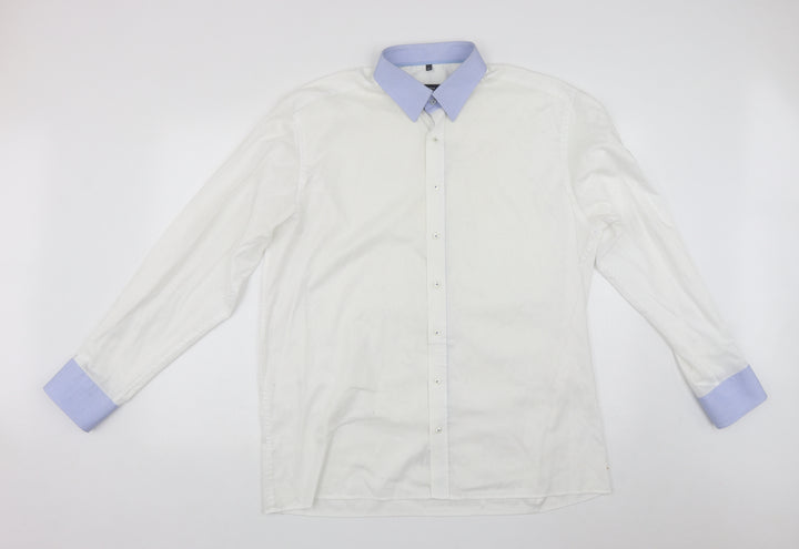 Eterna Mens White Cotton Button-Up Size XL Collared Button