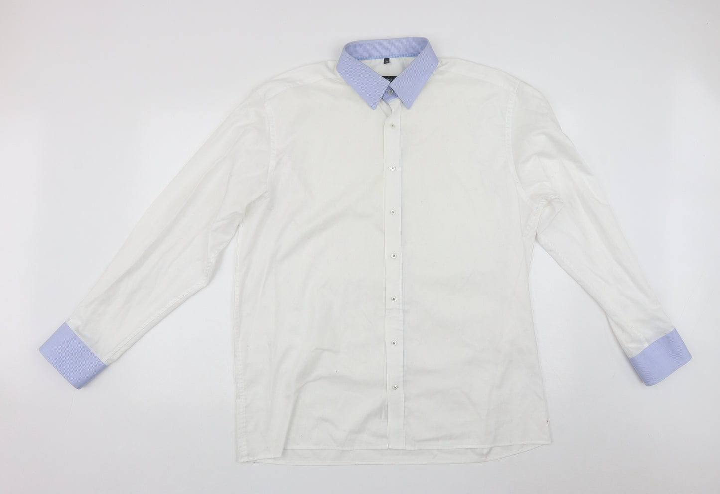Eterna Mens White  Cotton  Button-Up Size XL Collared Button