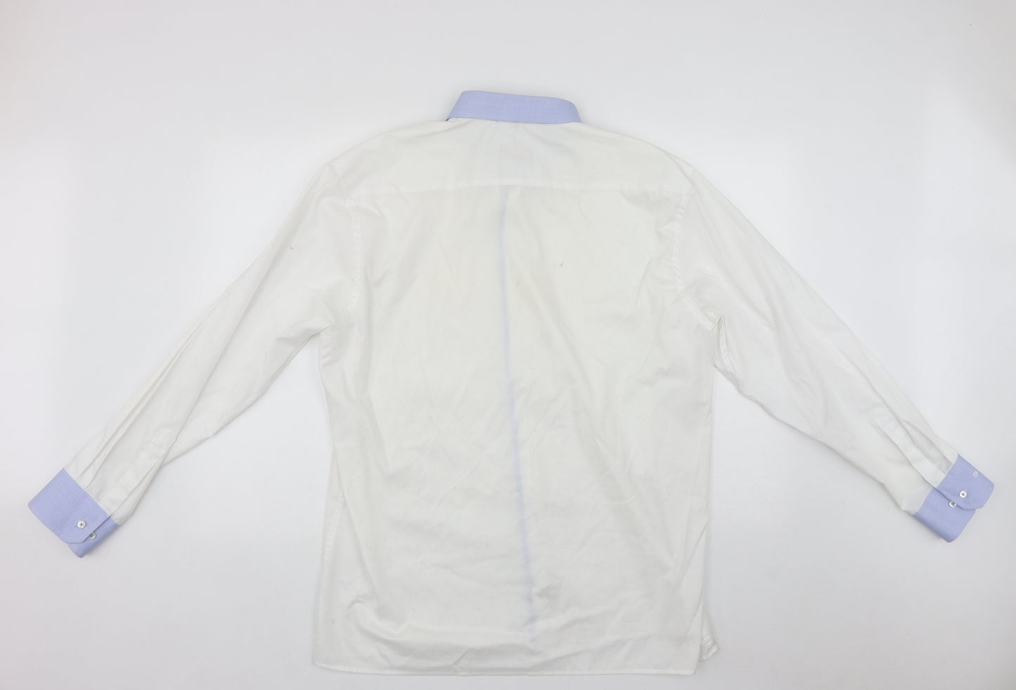 Eterna Mens White  Cotton  Button-Up Size XL Collared Button
